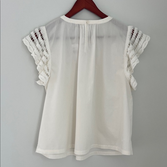 LOFT Cream Lace Flutter Sleeve Top NWT Size L - Picture 5 of 14